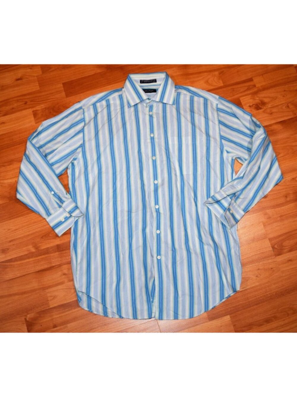 Nautica Men's Sz 16 32/33 XL Blue Striped Button-Front Shirt